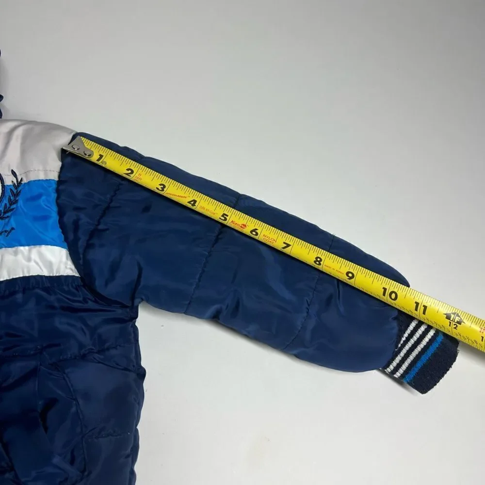 L & Y Hooded Bomber Coat Jacket Toddler Boys Size 2 Blue White Puffy